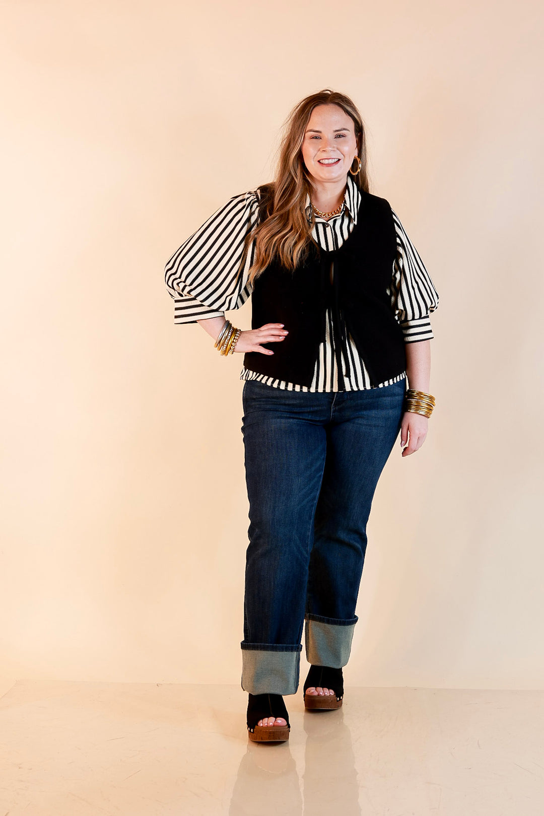 Main Attraction Bow Tie Front Sweater Vest in Black