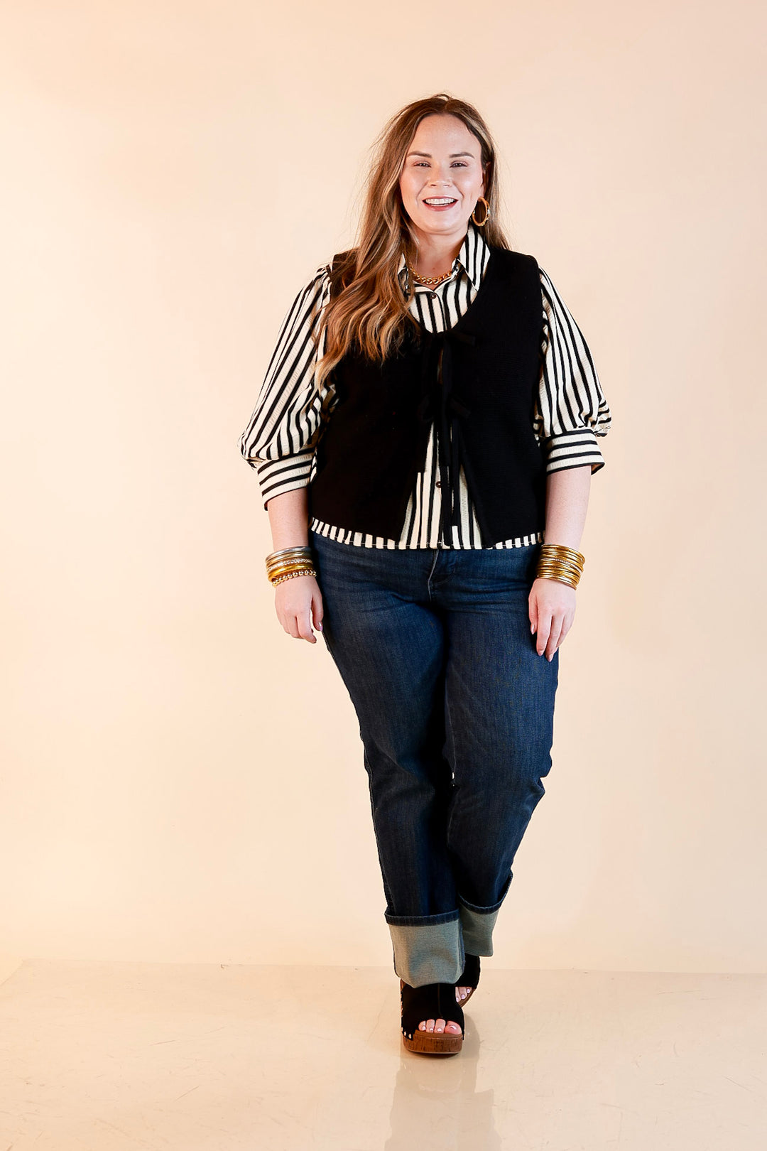 Main Attraction Bow Tie Front Sweater Vest in Black