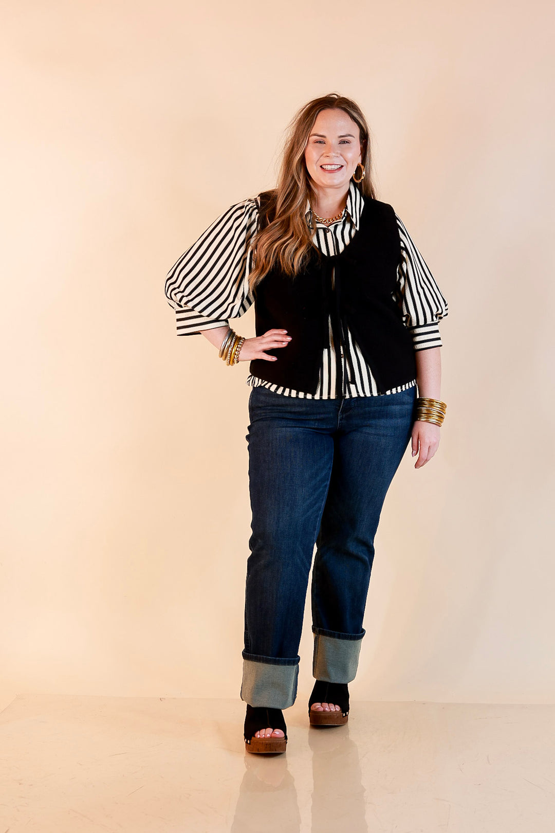 Main Attraction Bow Tie Front Sweater Vest in Black
