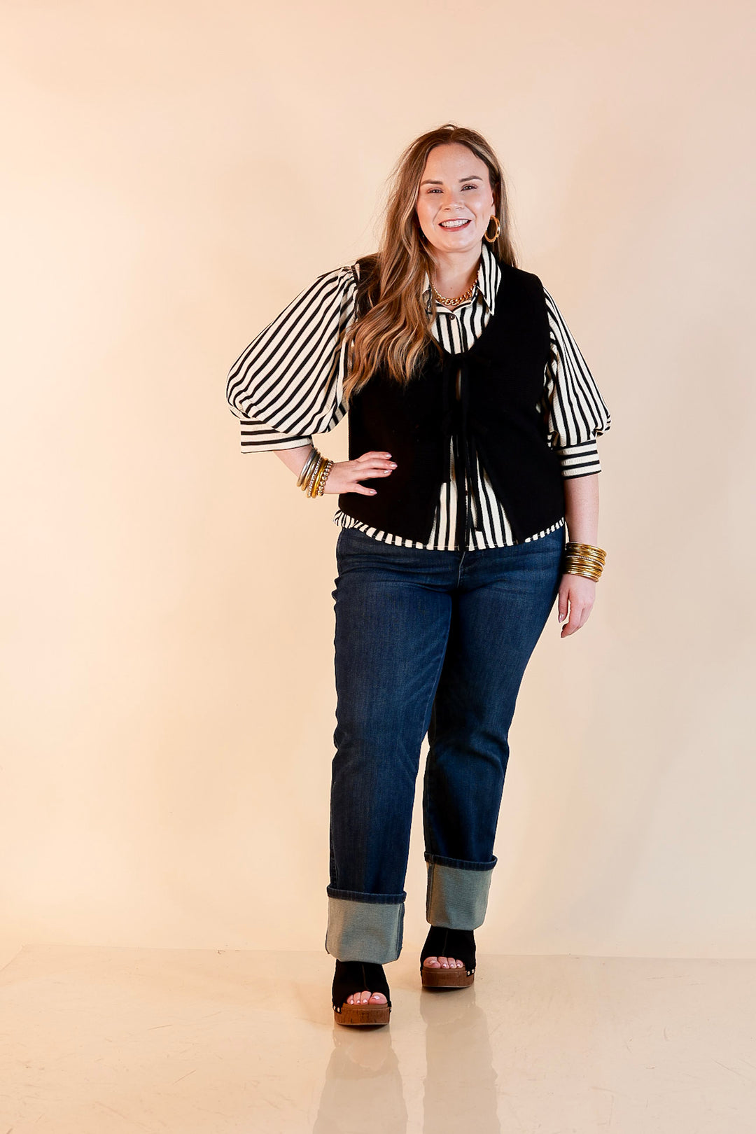 Main Attraction Bow Tie Front Sweater Vest in Black