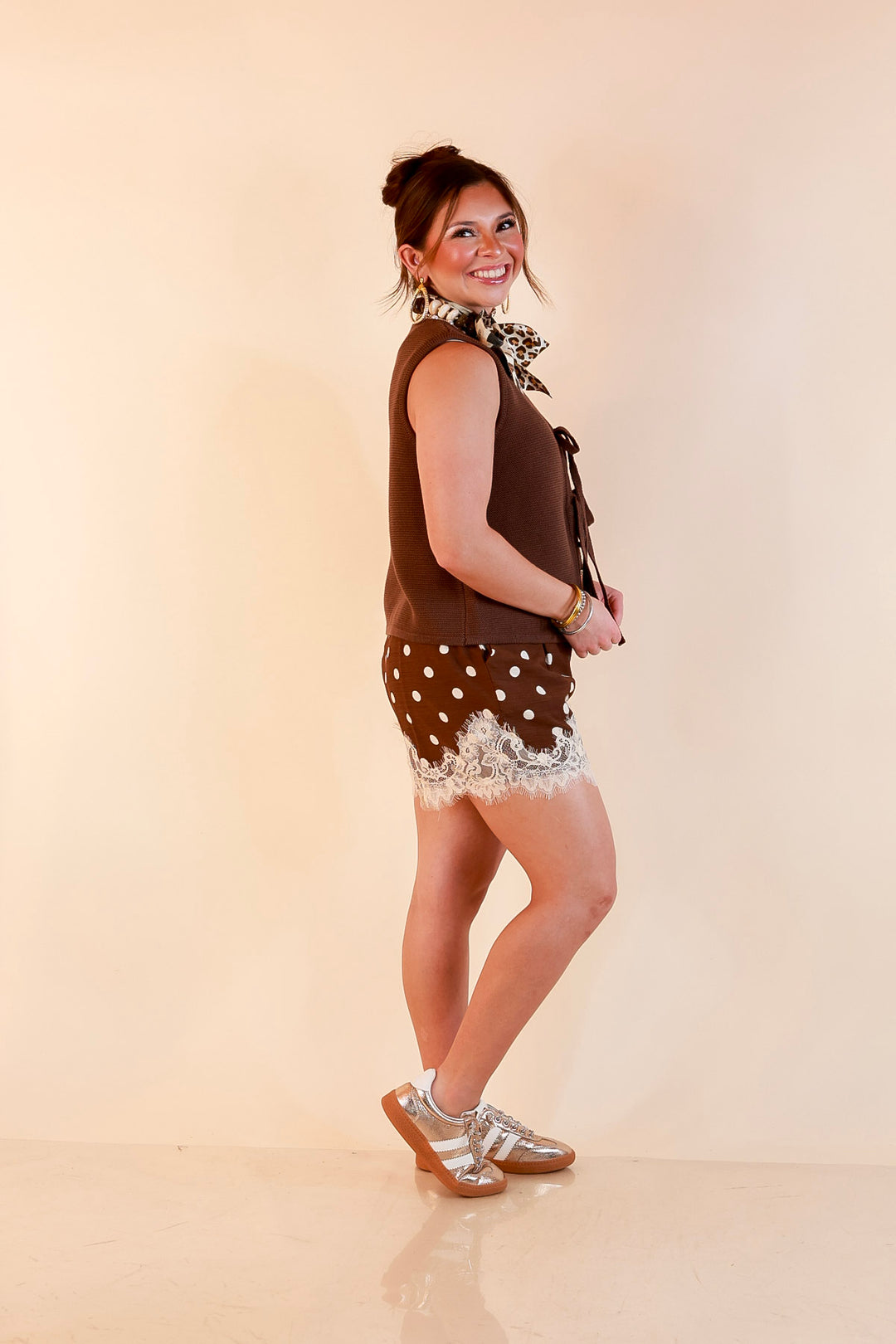 Main Attraction Bow Tie Front Sweater Vest in Chocolate Brown