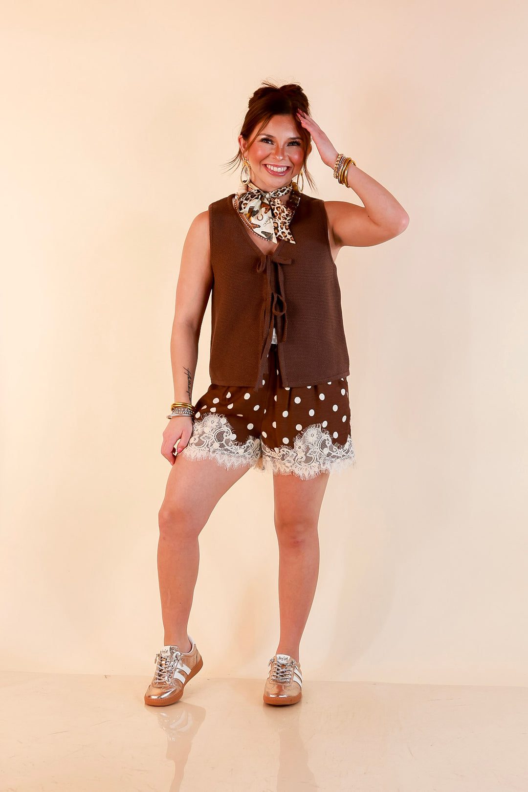 Main Attraction Bow Tie Front Sweater Vest in Chocolate Brown