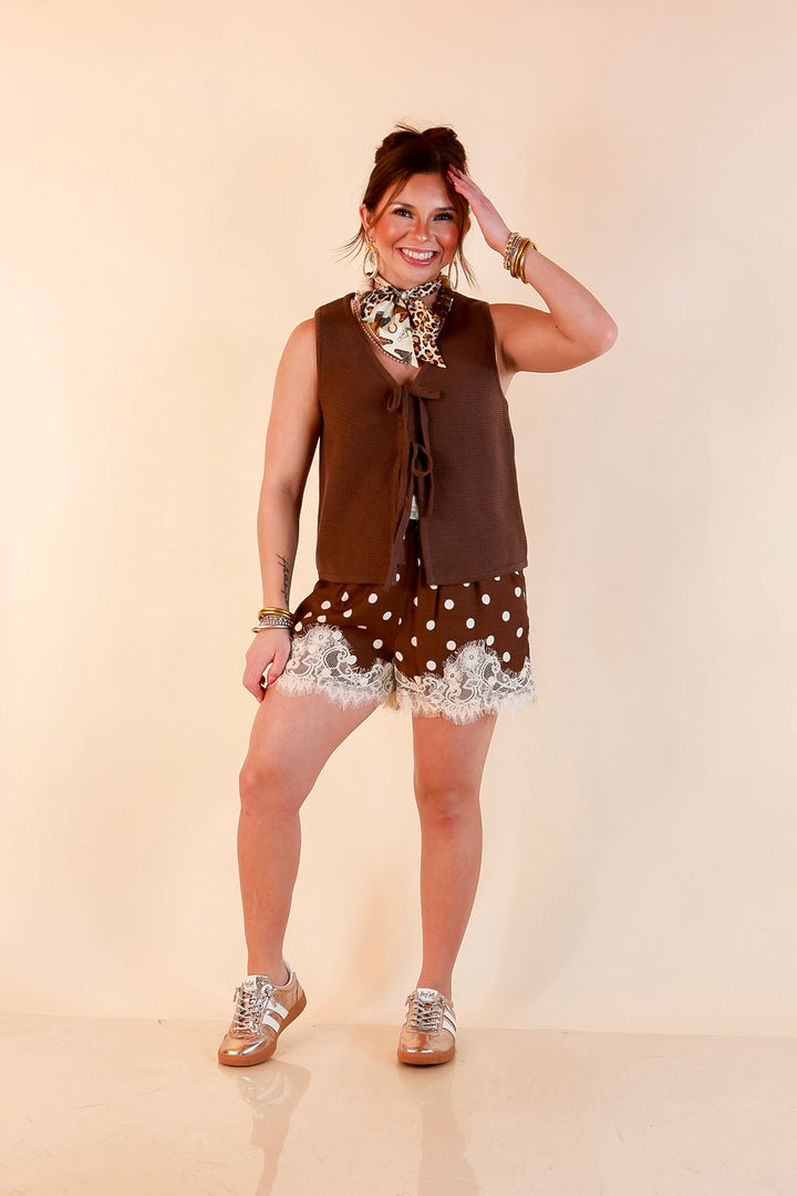 Main Attraction Bow Tie Front Sweater Vest in Chocolate Brown