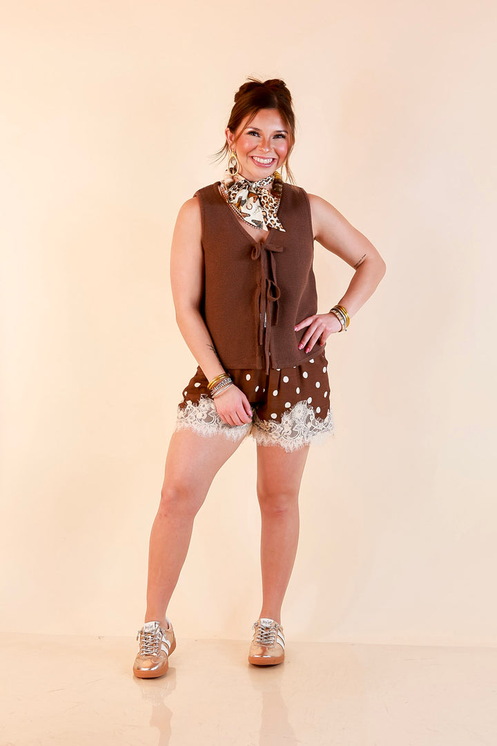 Main Attraction Bow Tie Front Sweater Vest in Chocolate Brown