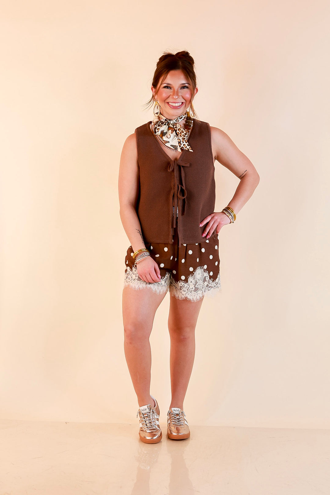 Main Attraction Bow Tie Front Sweater Vest in Chocolate Brown