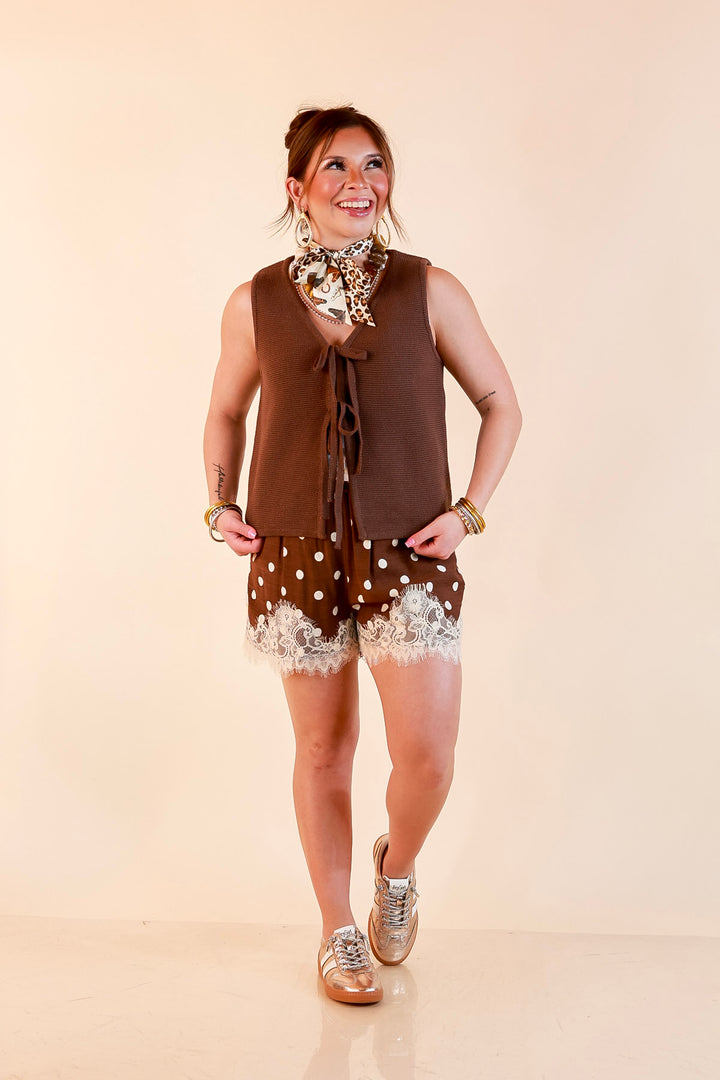 Main Attraction Bow Tie Front Sweater Vest in Chocolate Brown