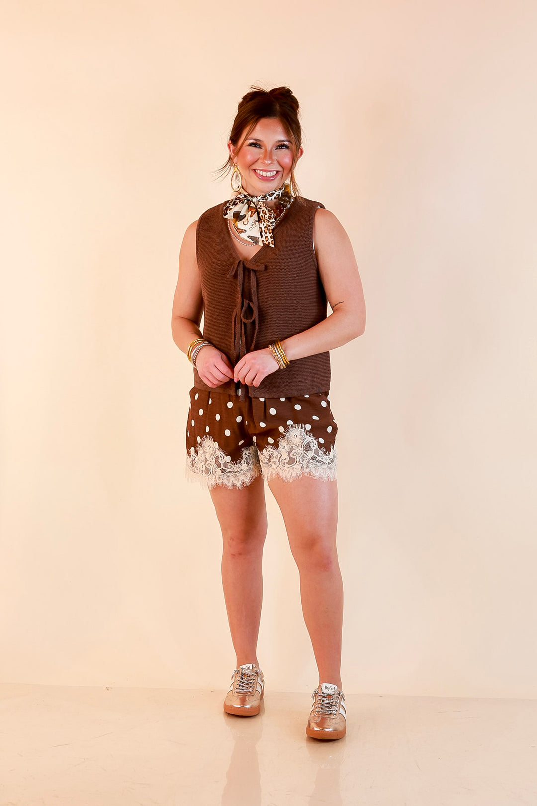 Main Attraction Bow Tie Front Sweater Vest in Chocolate Brown