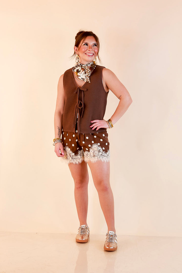 Main Attraction Bow Tie Front Sweater Vest in Chocolate Brown