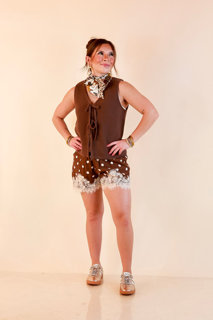 Main Attraction Bow Tie Front Sweater Vest in Chocolate Brown