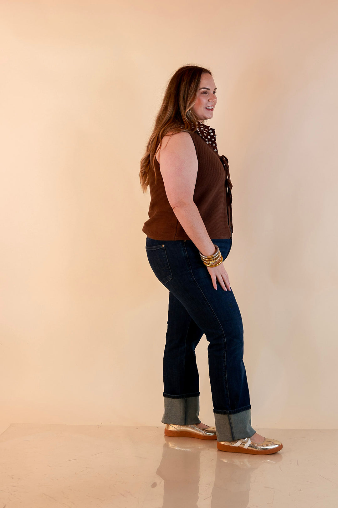 Main Attraction Bow Tie Front Sweater Vest in Chocolate Brown