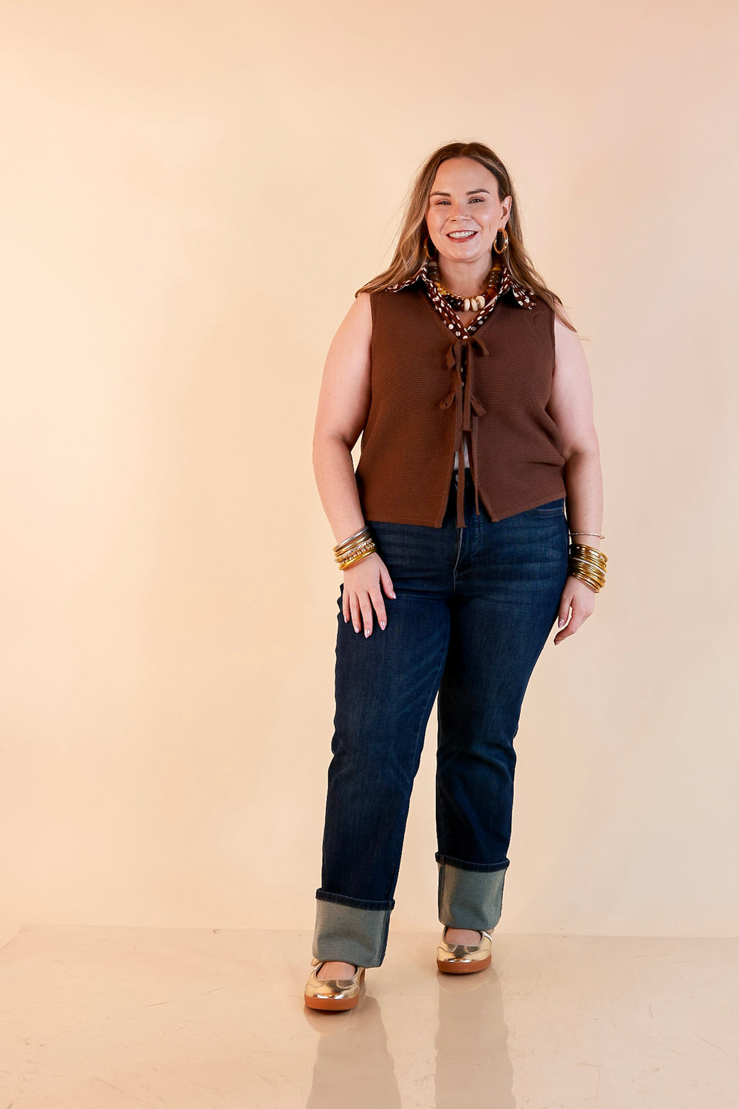 Main Attraction Bow Tie Front Sweater Vest in Chocolate Brown