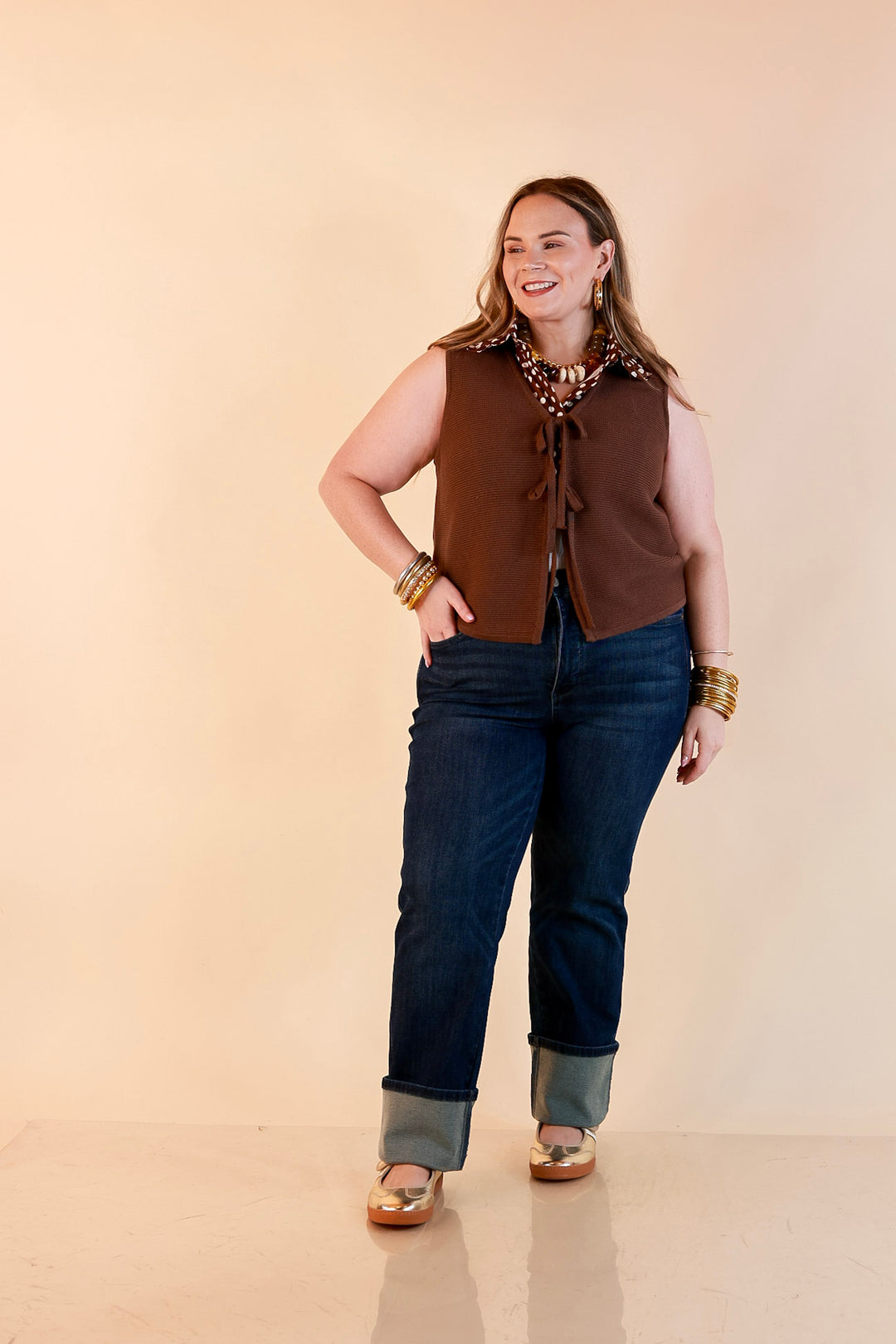 Main Attraction Bow Tie Front Sweater Vest in Chocolate Brown