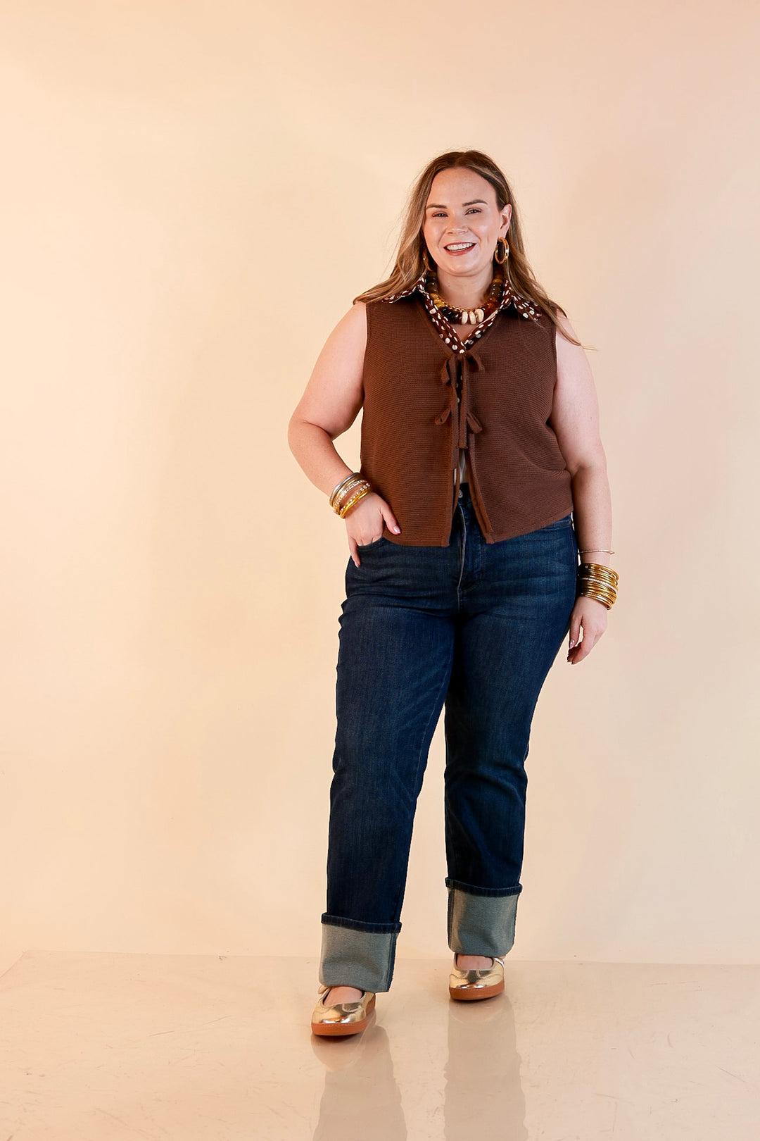 Main Attraction Bow Tie Front Sweater Vest in Chocolate Brown