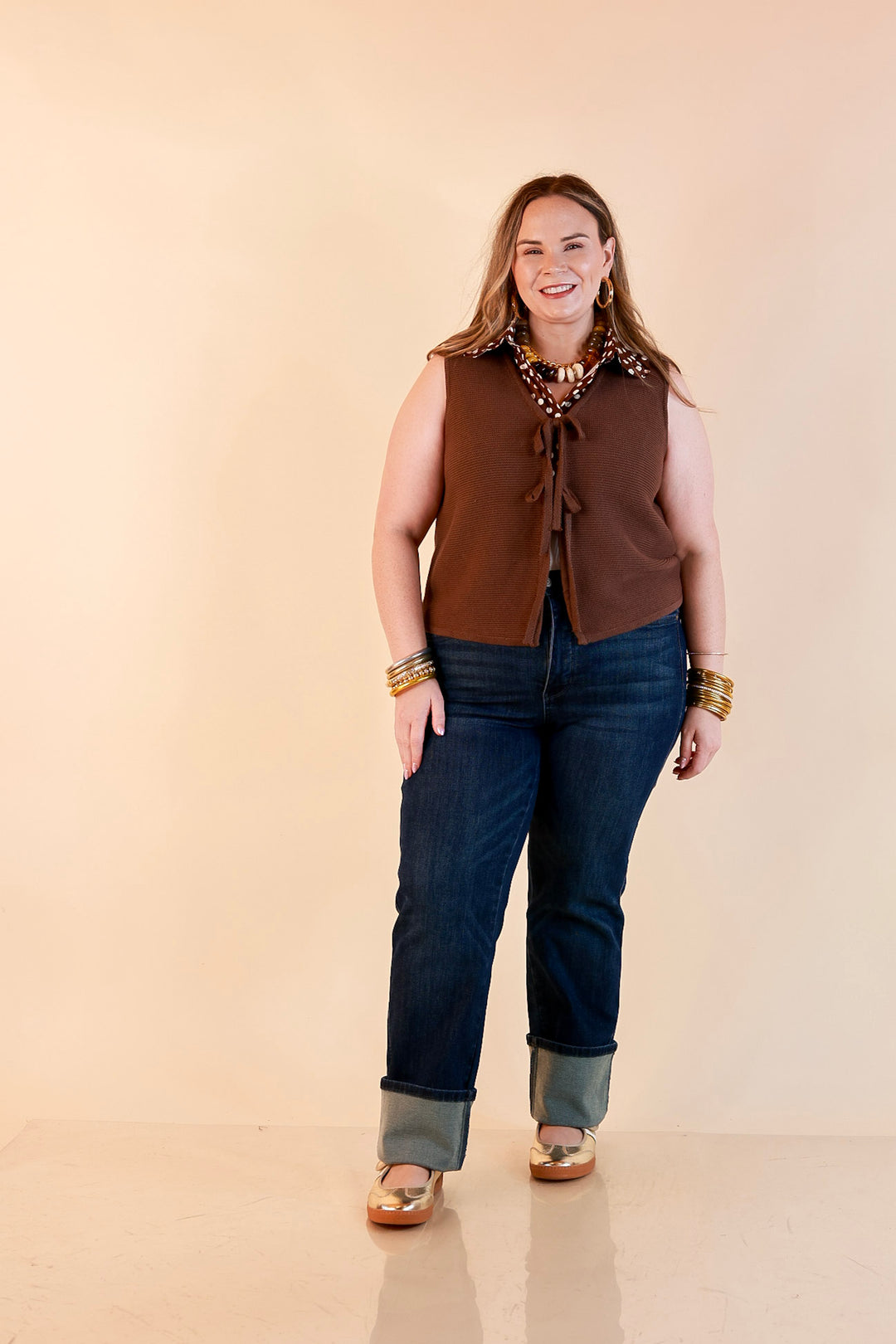 Main Attraction Bow Tie Front Sweater Vest in Chocolate Brown
