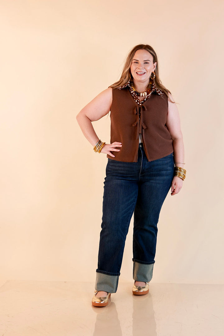 Main Attraction Bow Tie Front Sweater Vest in Chocolate Brown