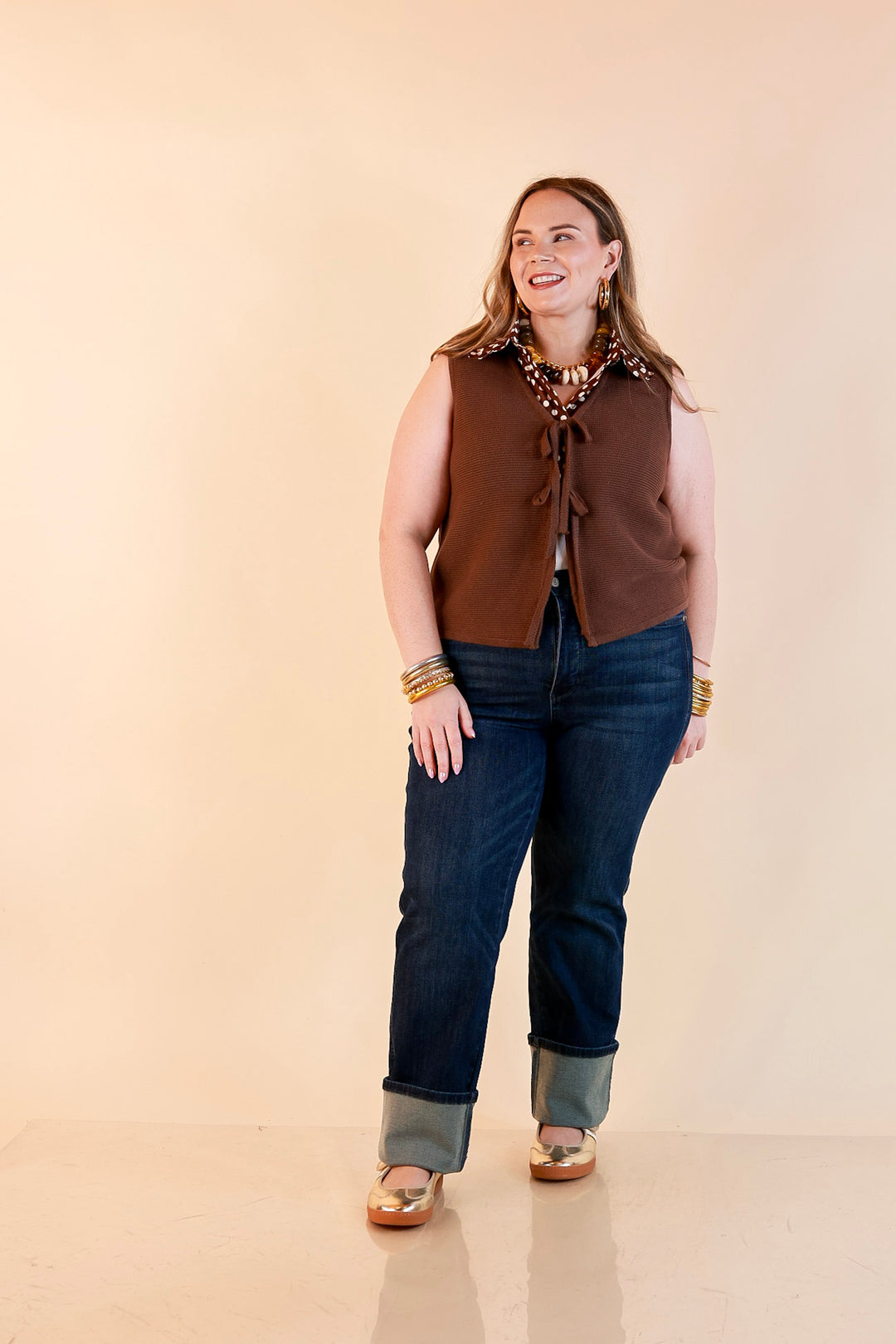 Main Attraction Bow Tie Front Sweater Vest in Chocolate Brown