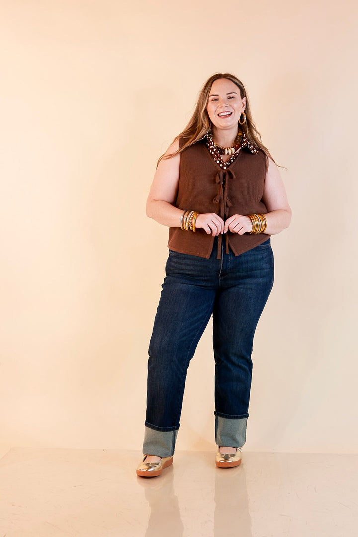 Main Attraction Bow Tie Front Sweater Vest in Chocolate Brown