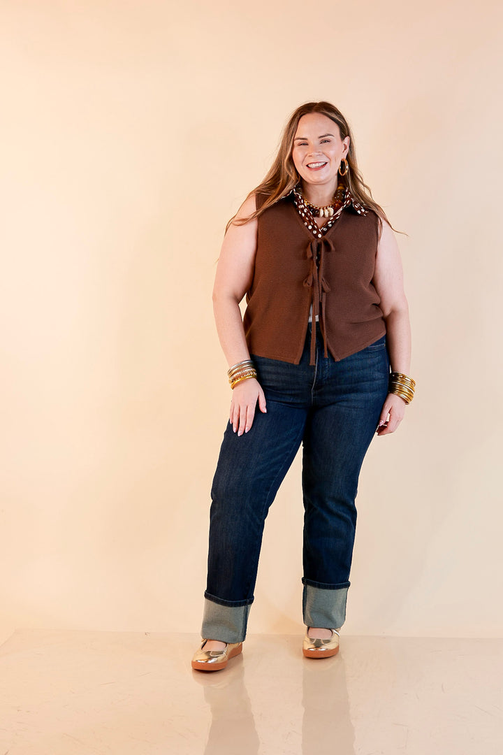 Main Attraction Bow Tie Front Sweater Vest in Chocolate Brown