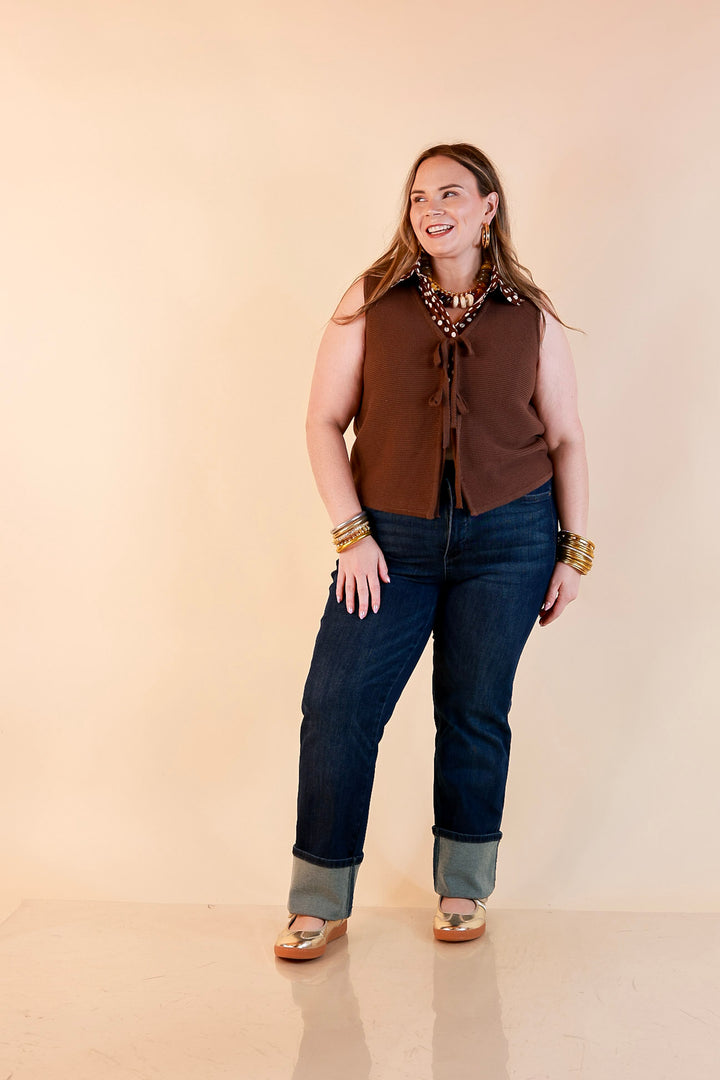 Main Attraction Bow Tie Front Sweater Vest in Chocolate Brown