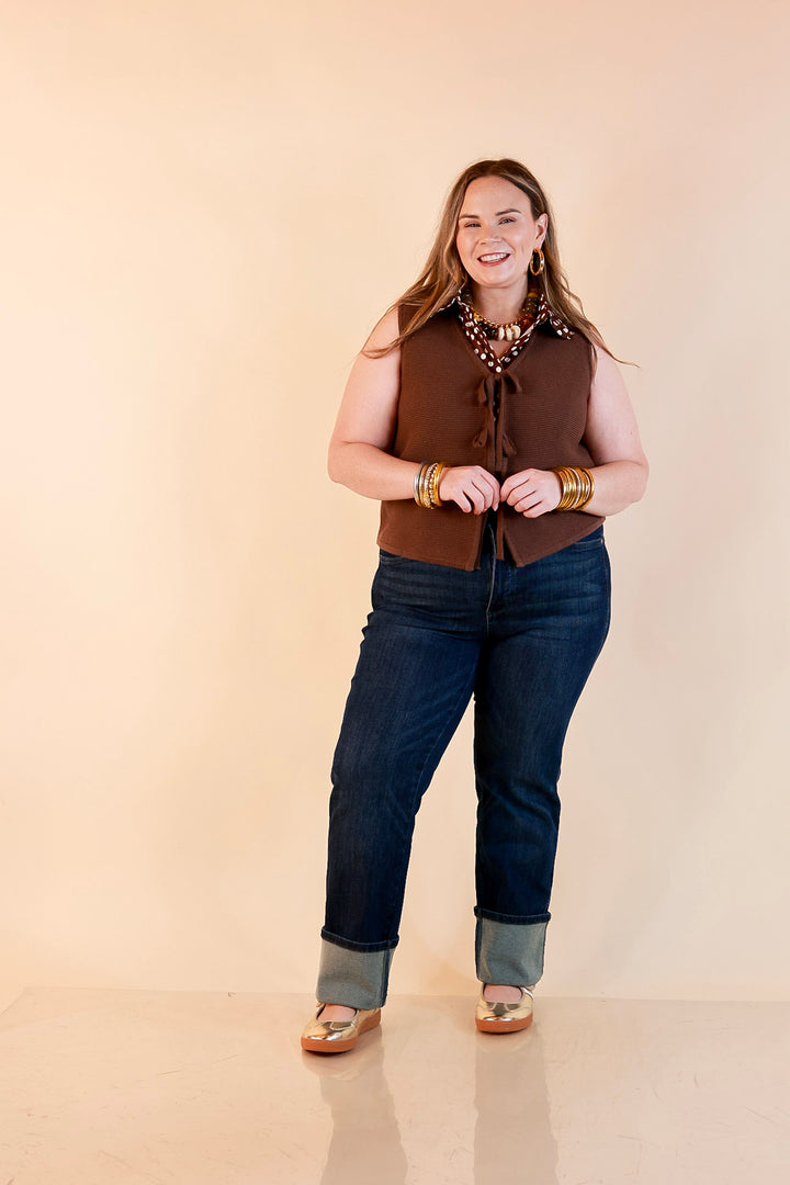 Main Attraction Bow Tie Front Sweater Vest in Chocolate Brown