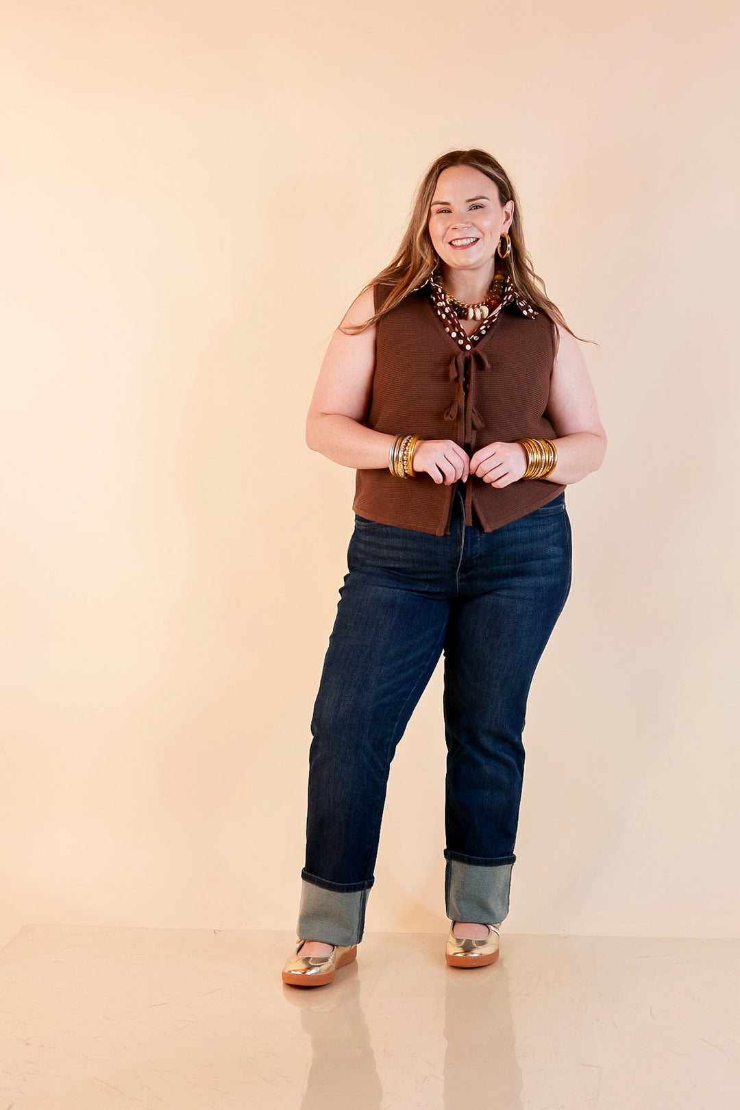 Main Attraction Bow Tie Front Sweater Vest in Chocolate Brown