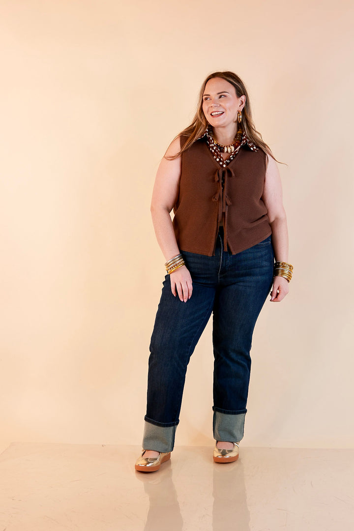 Main Attraction Bow Tie Front Sweater Vest in Chocolate Brown