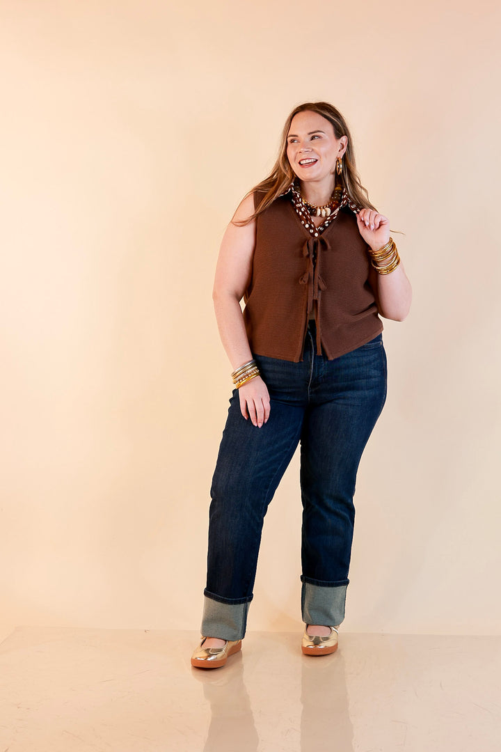 Main Attraction Bow Tie Front Sweater Vest in Chocolate Brown