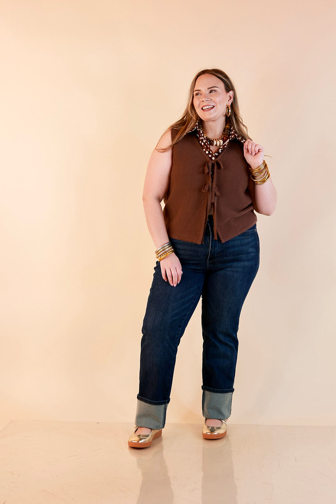 Main Attraction Bow Tie Front Sweater Vest in Chocolate Brown