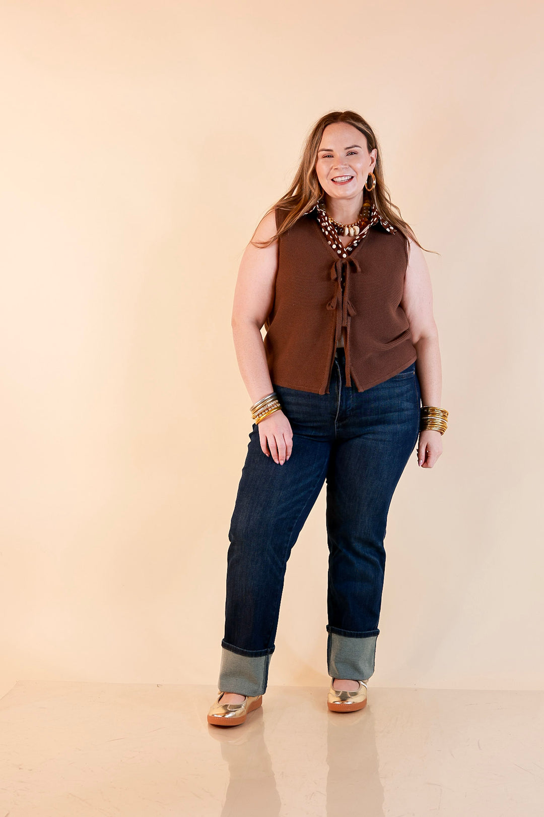 Main Attraction Bow Tie Front Sweater Vest in Chocolate Brown