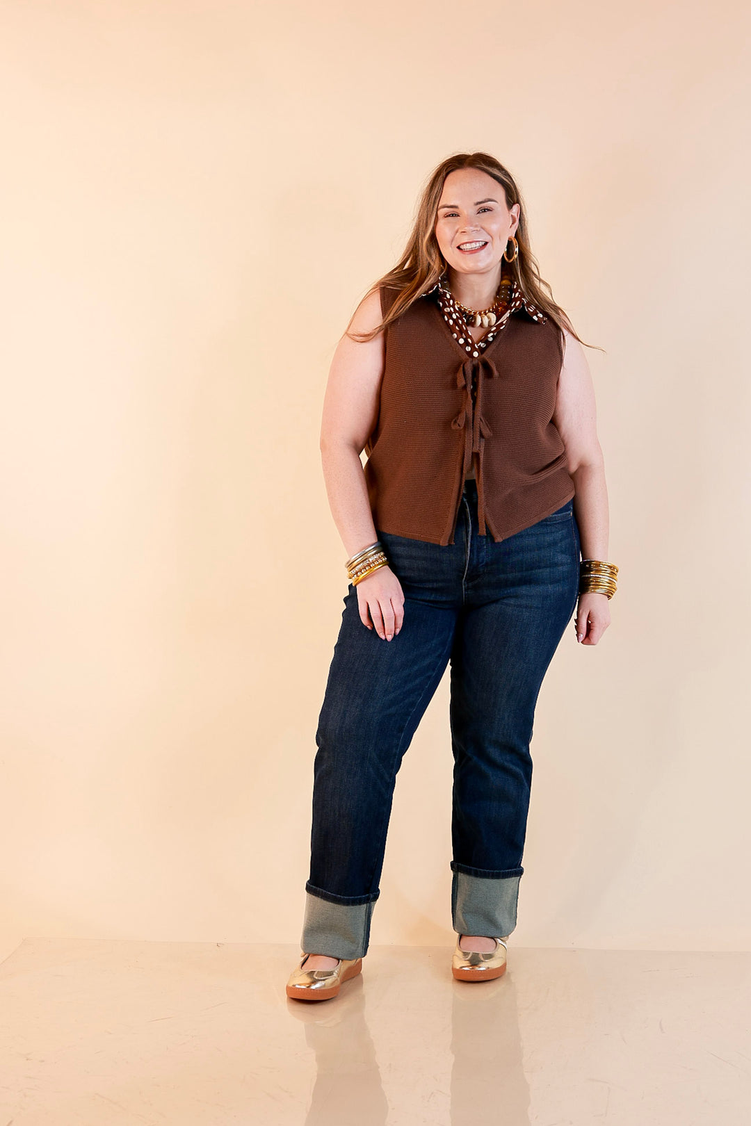 Main Attraction Bow Tie Front Sweater Vest in Chocolate Brown