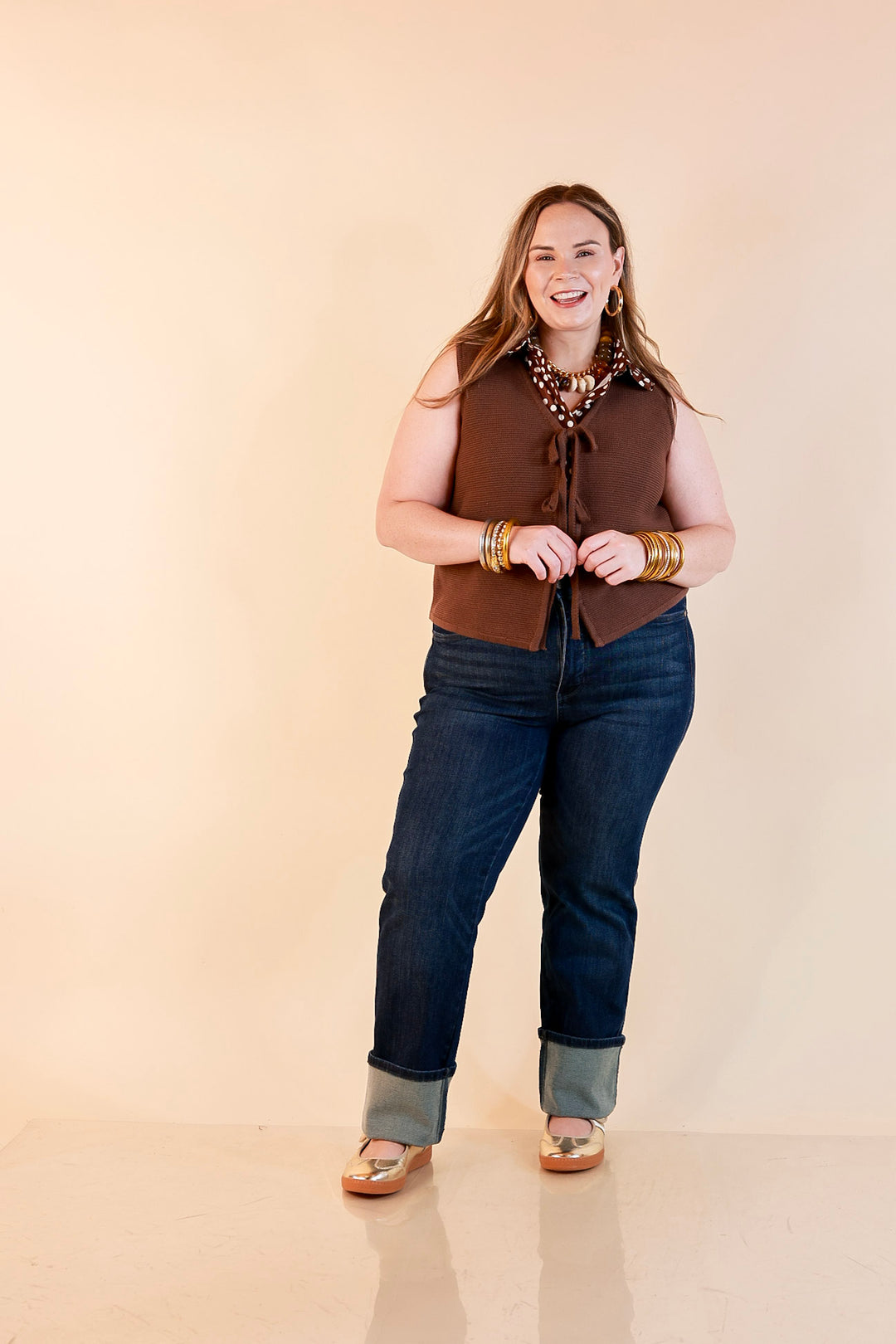 Main Attraction Bow Tie Front Sweater Vest in Chocolate Brown