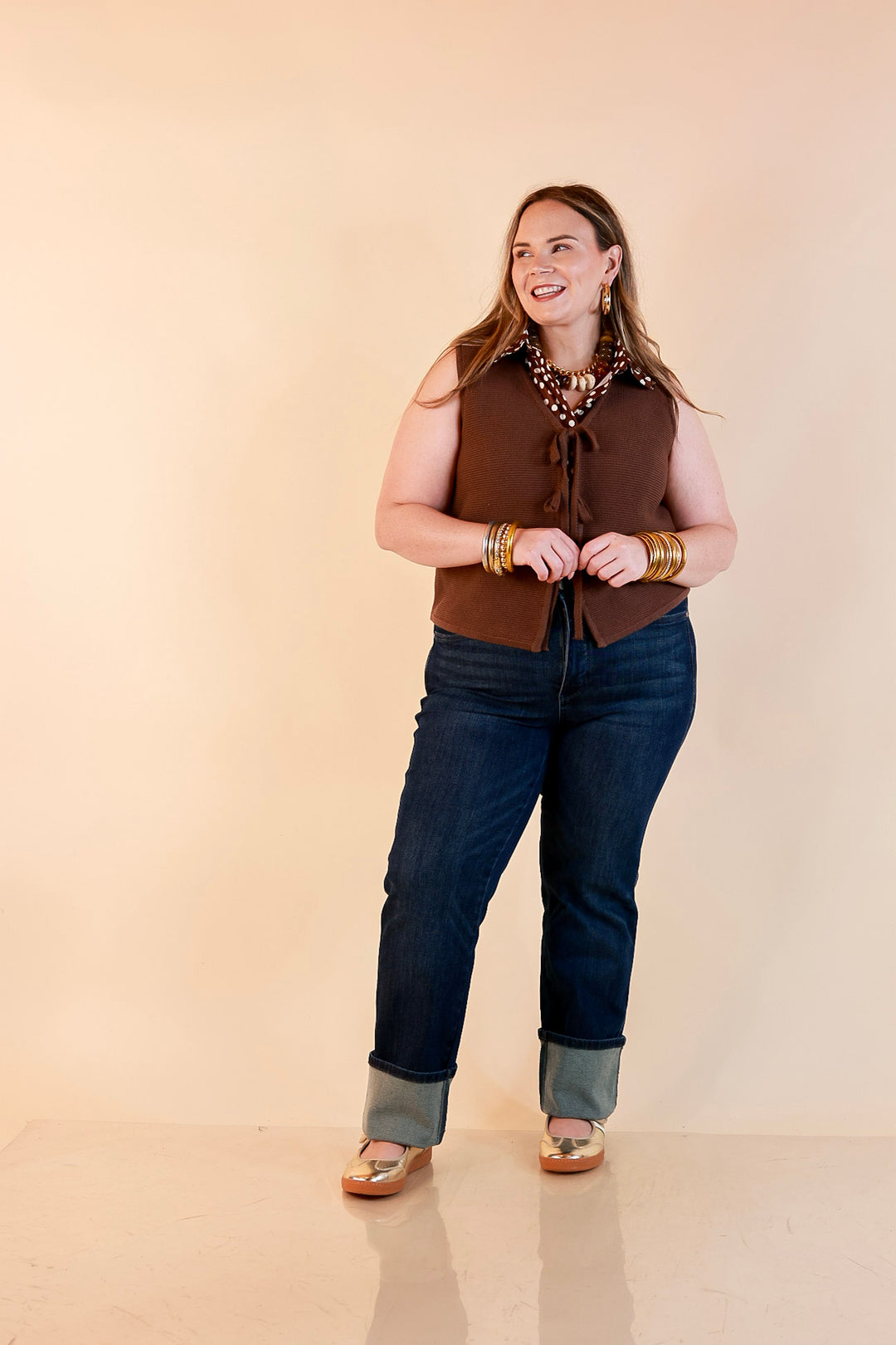 Main Attraction Bow Tie Front Sweater Vest in Chocolate Brown