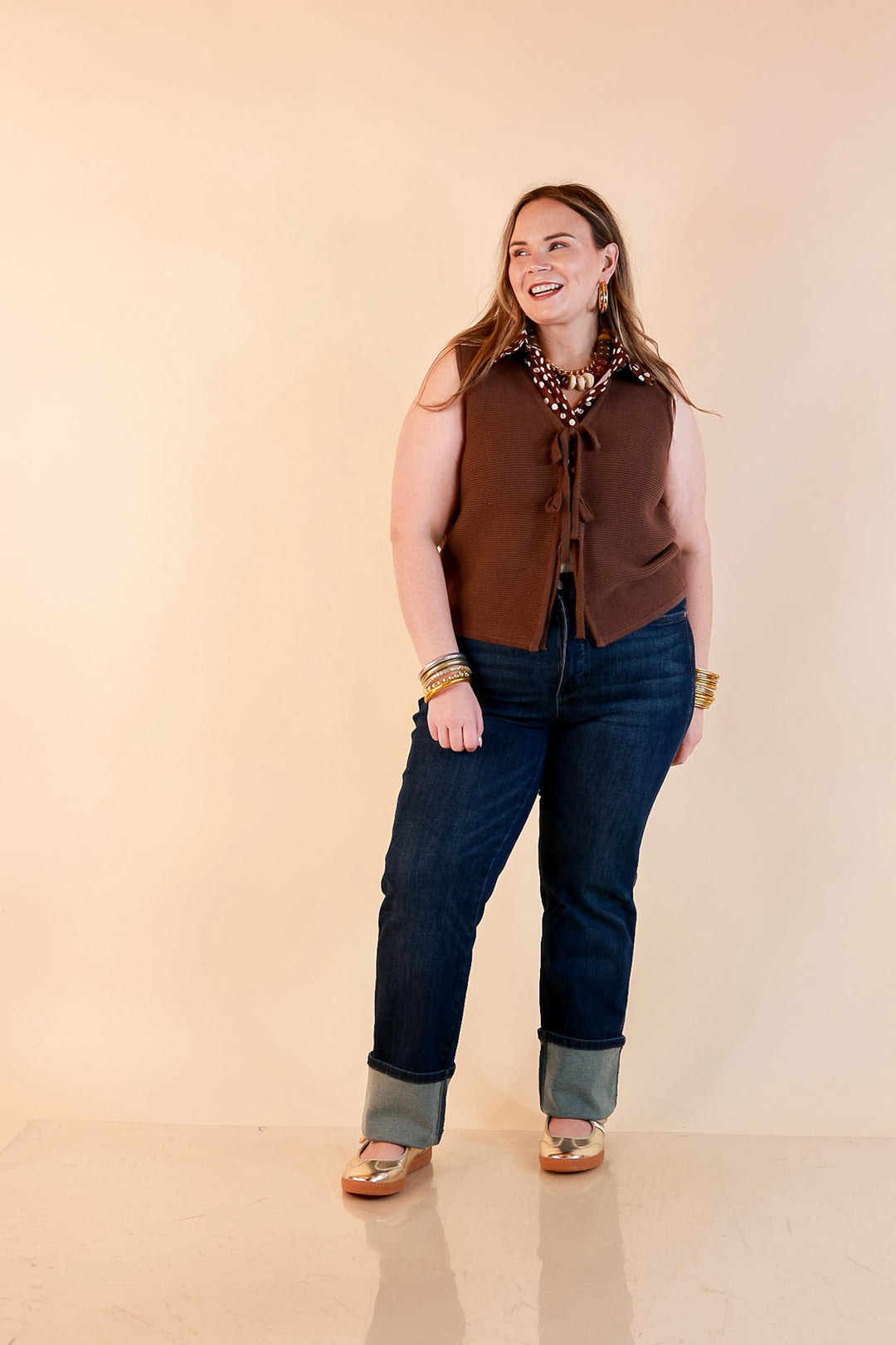 Main Attraction Bow Tie Front Sweater Vest in Chocolate Brown
