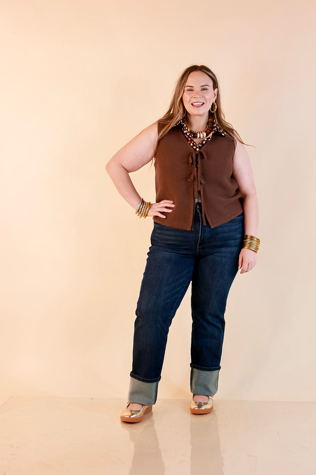 Main Attraction Bow Tie Front Sweater Vest in Chocolate Brown