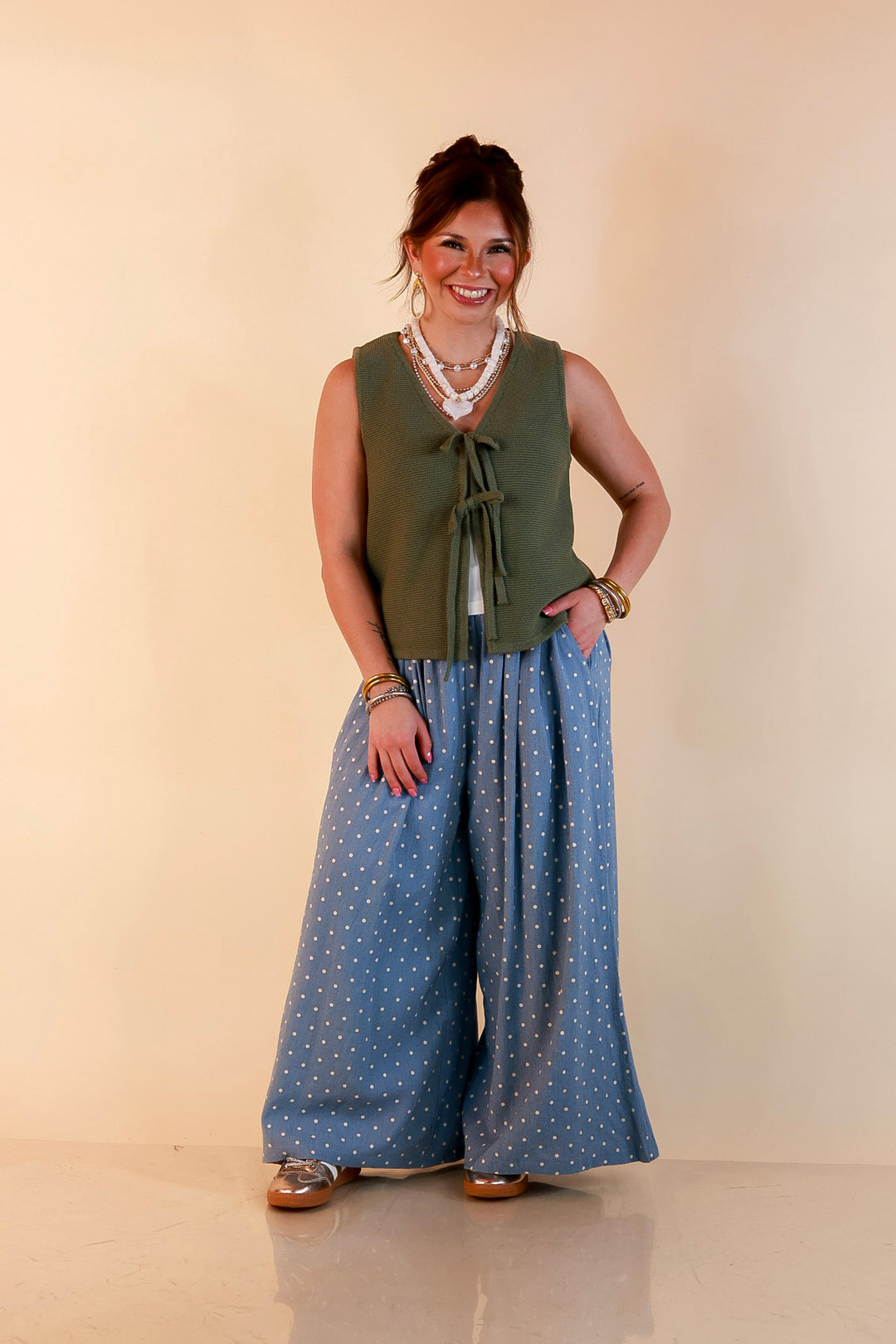 Main Attraction Bow Tie Front Sweater Vest in Light Olive Green