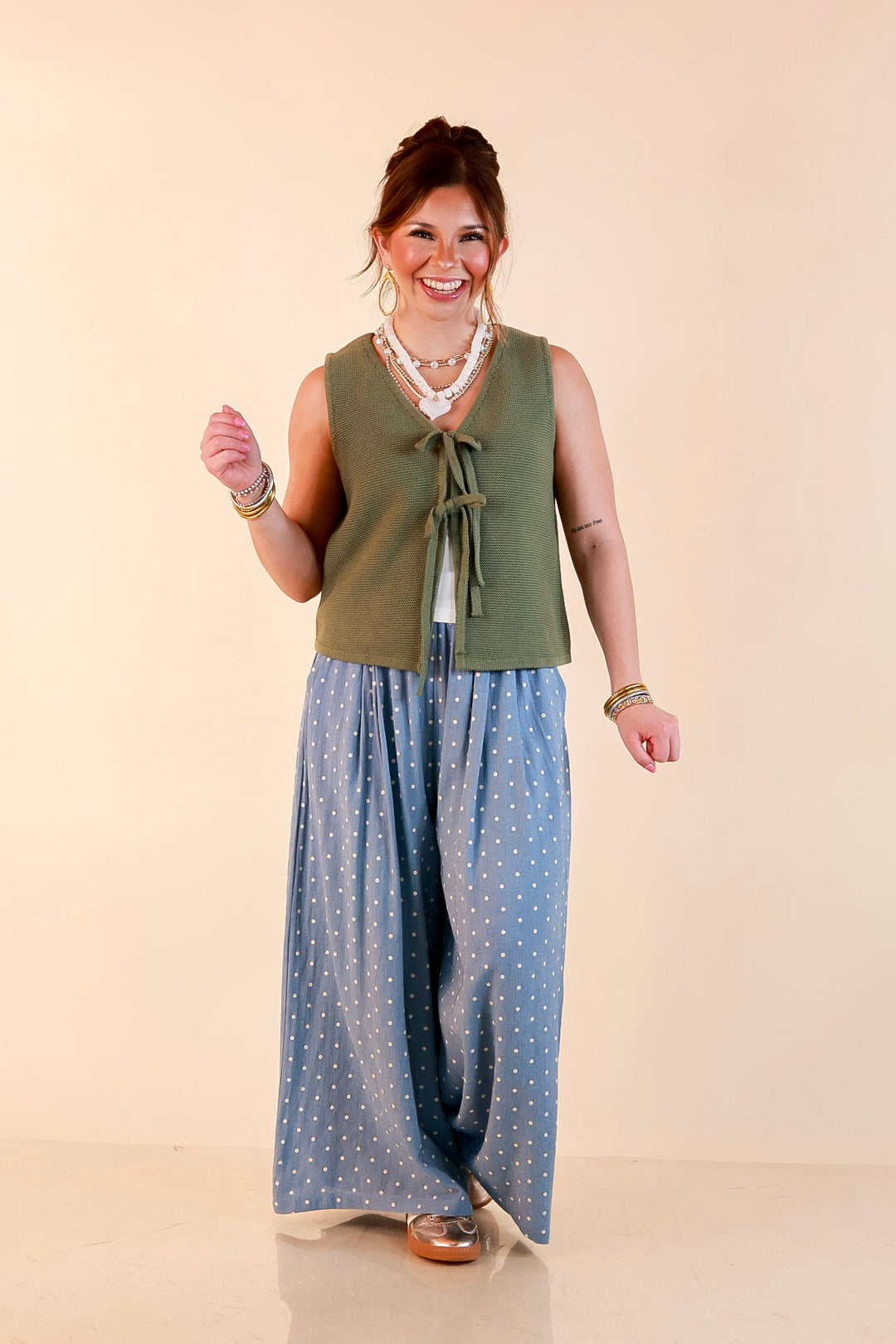 Main Attraction Bow Tie Front Sweater Vest in Light Olive Green