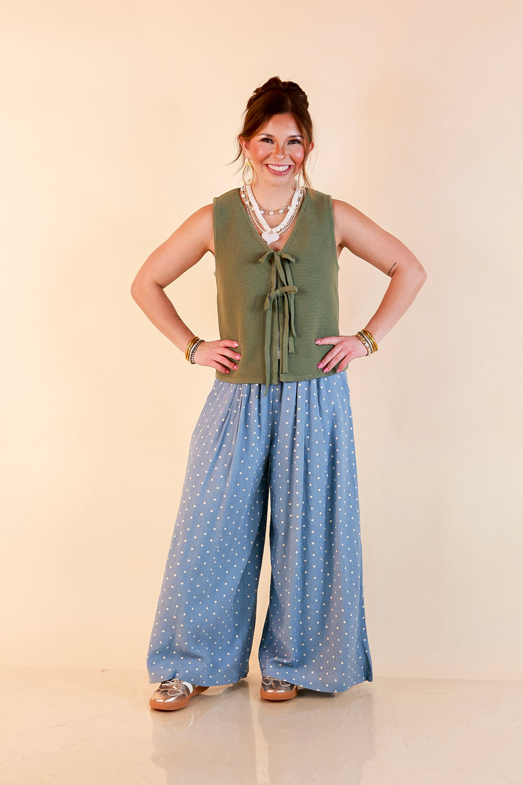 Main Attraction Bow Tie Front Sweater Vest in Light Olive Green