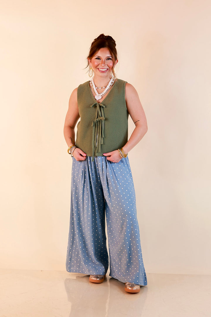 Main Attraction Bow Tie Front Sweater Vest in Light Olive Green