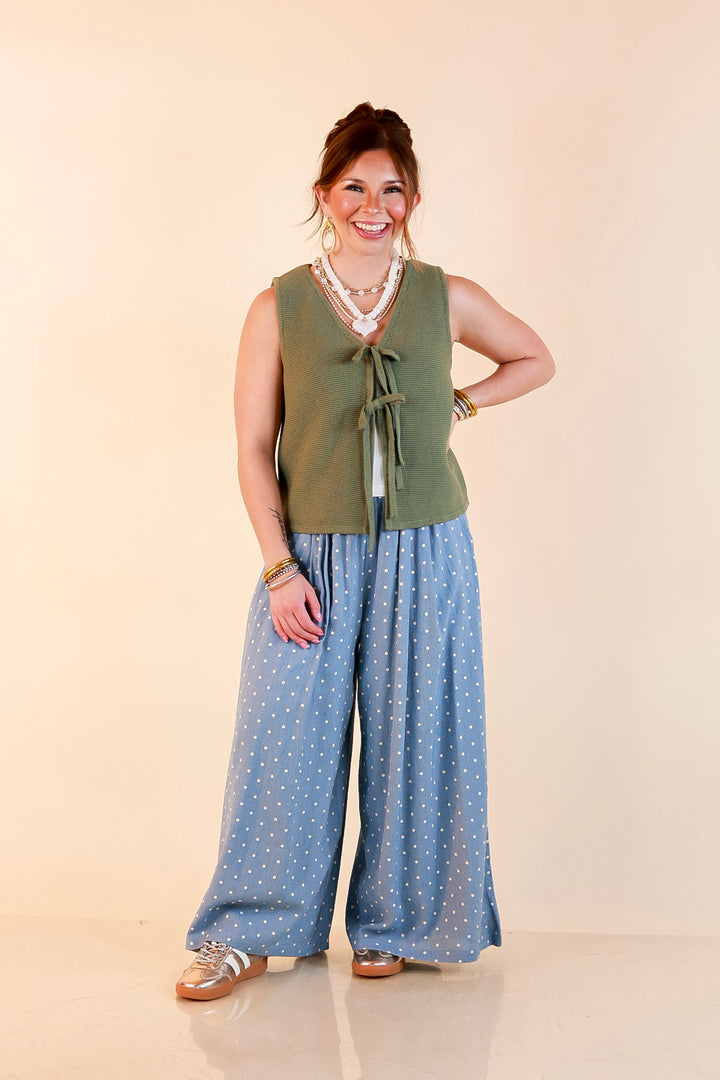 Main Attraction Bow Tie Front Sweater Vest in Light Olive Green
