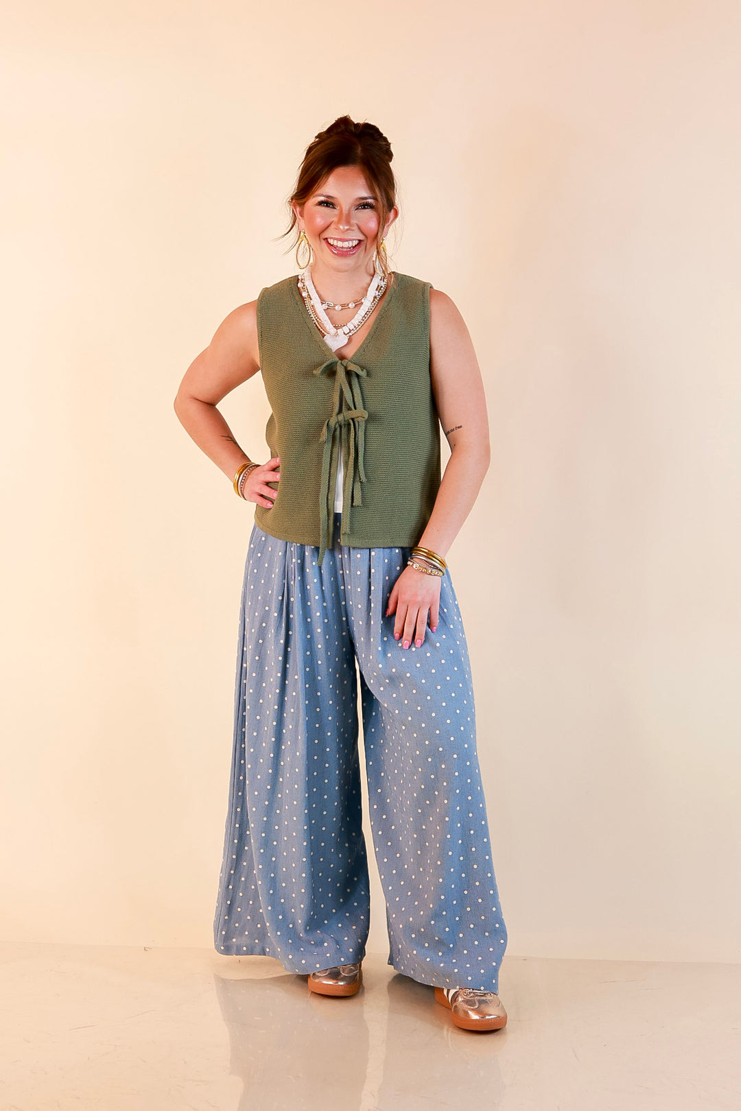 Main Attraction Bow Tie Front Sweater Vest in Light Olive Green