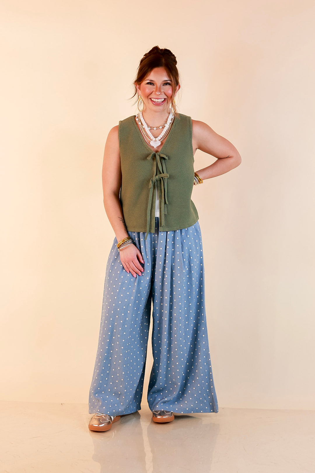 Main Attraction Bow Tie Front Sweater Vest in Light Olive Green