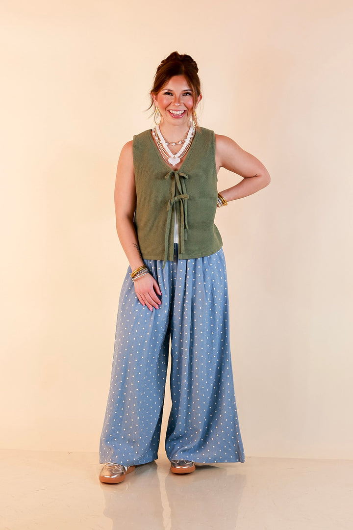 Main Attraction Bow Tie Front Sweater Vest in Light Olive Green