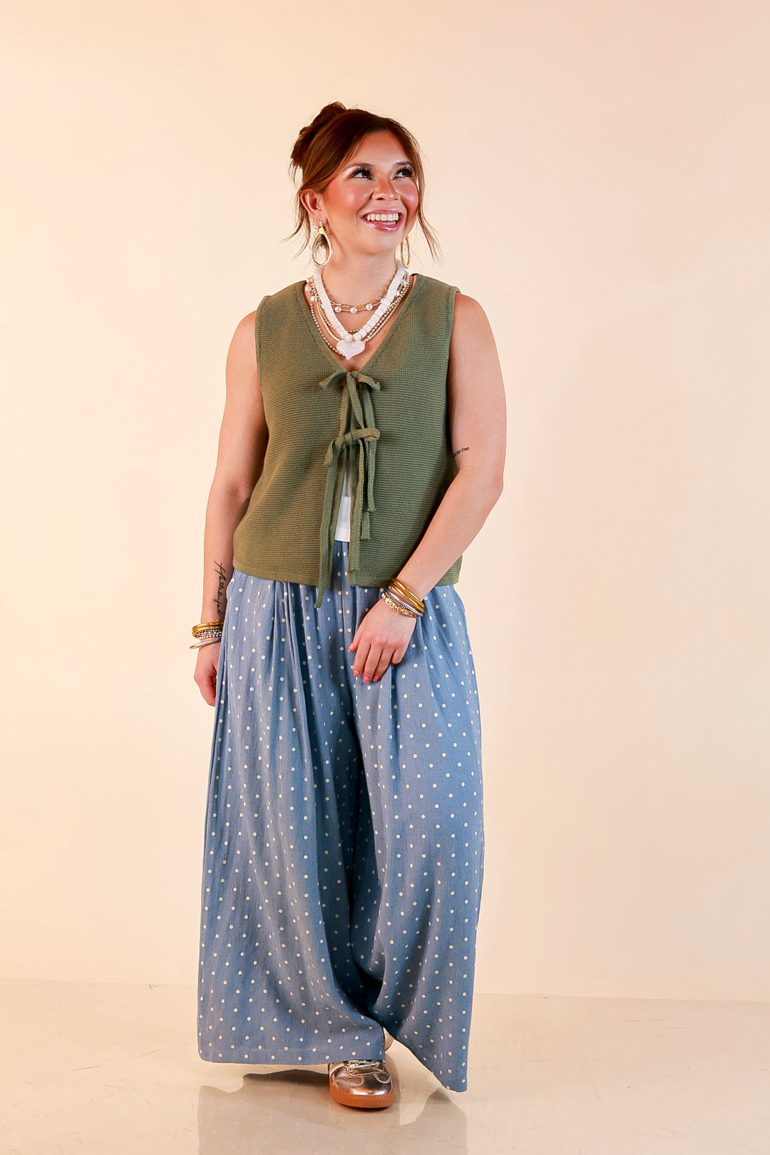 Main Attraction Bow Tie Front Sweater Vest in Light Olive Green