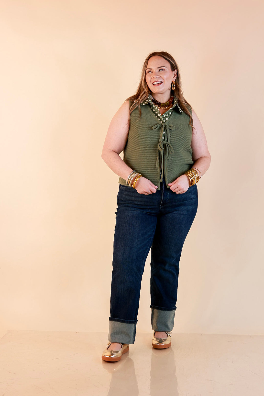 Main Attraction Bow Tie Front Sweater Vest in Light Olive Green
