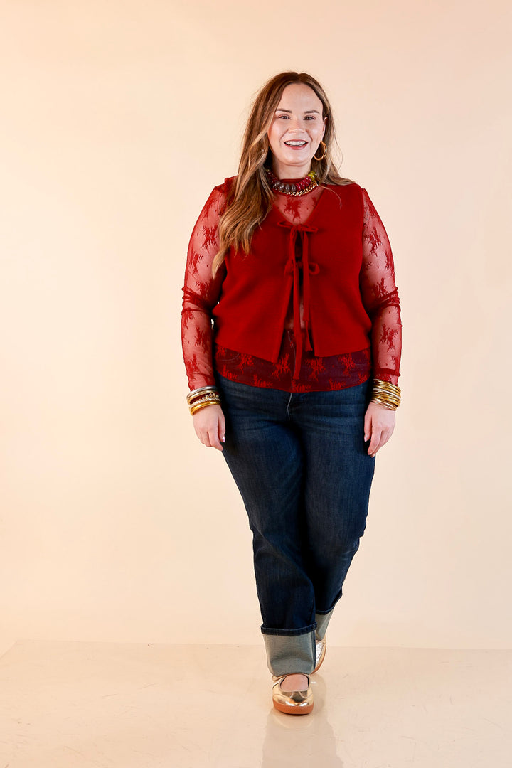Main Attraction Bow Tie Front Sweater Vest in Maroon