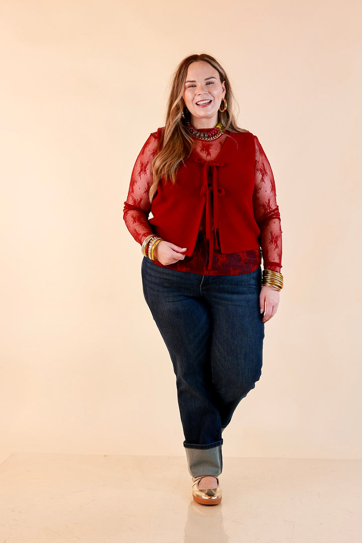 Main Attraction Bow Tie Front Sweater Vest in Maroon