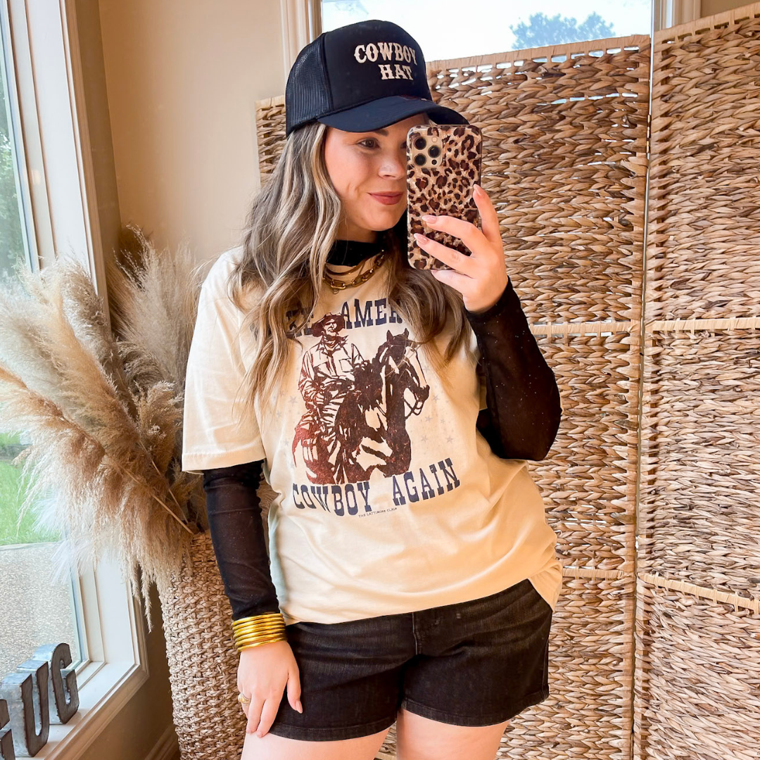 Online Exclusive | Make America Cowboy Again Short Sleeve Tee in Cream - Giddy Up Glamour Boutique