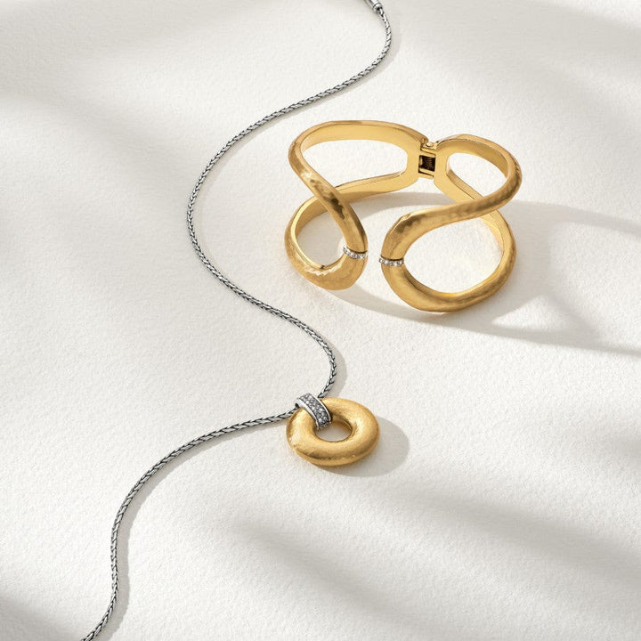 Brighton | Meridian Geo Hinged Bangle Bracelet in Gold Tone - Giddy Up Glamour Boutique