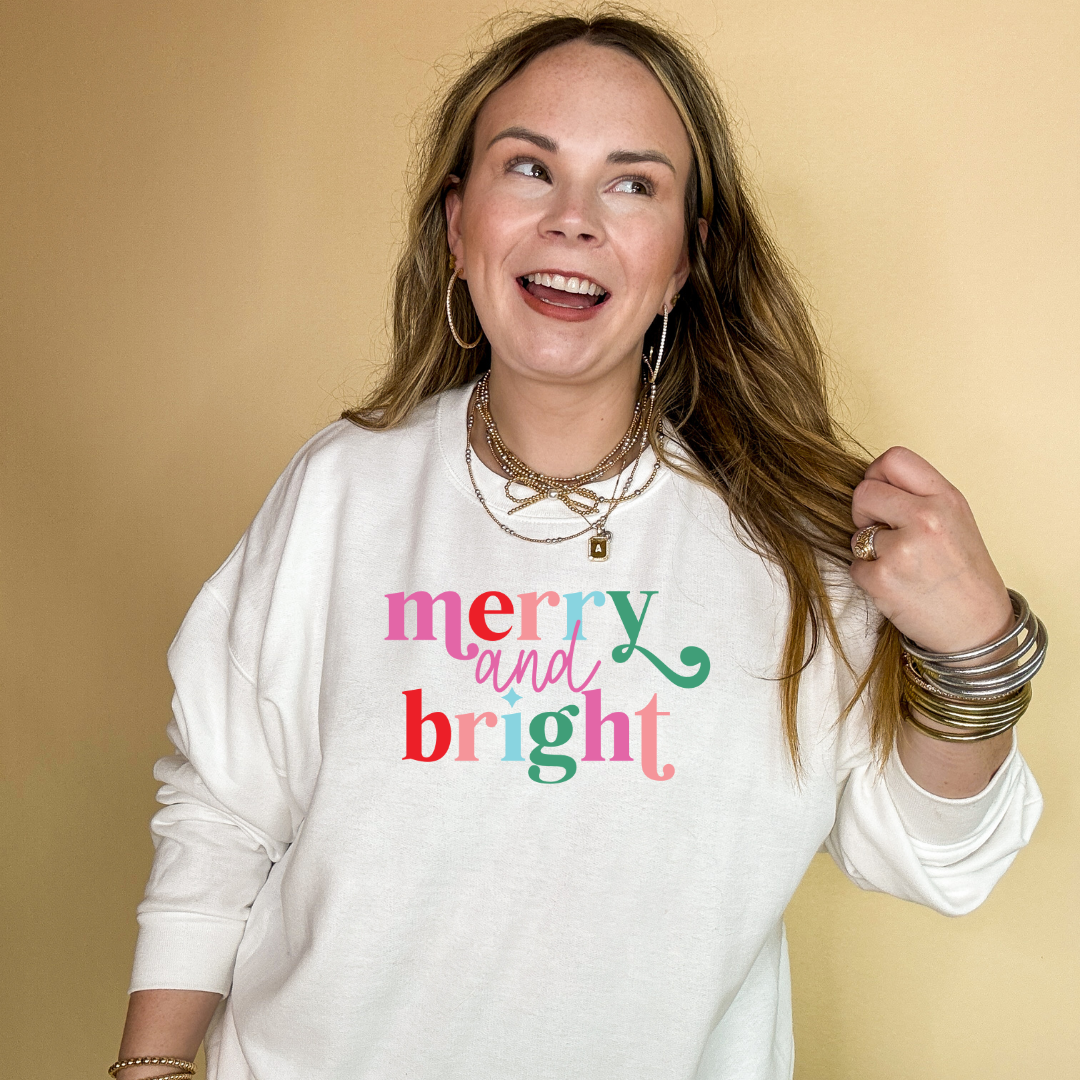 Online Exclusive | Merry and Bright Cheerful Colors Graphic Sweatshirt in Multiple Color Options