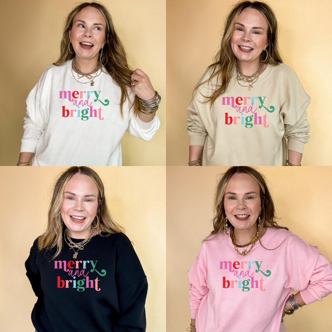 Online Exclusive | Merry and Bright Cheerful Colors Graphic Sweatshirt in Multiple Color Options